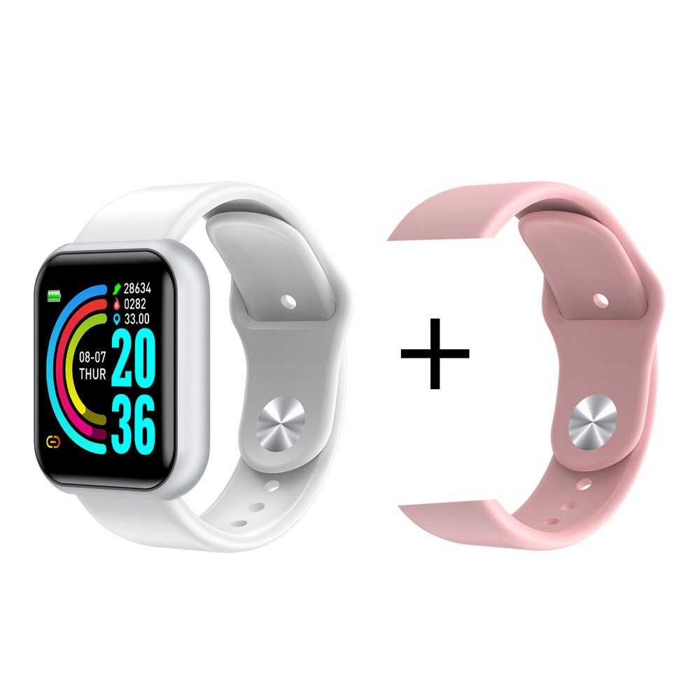Y68 montre intelligente 1.3 pouces étanche pression artérielle fréquence cardiaque Fitness Tracker bracelet intelligent Sport Smartwatch hommes Android et IOS: White add Pink