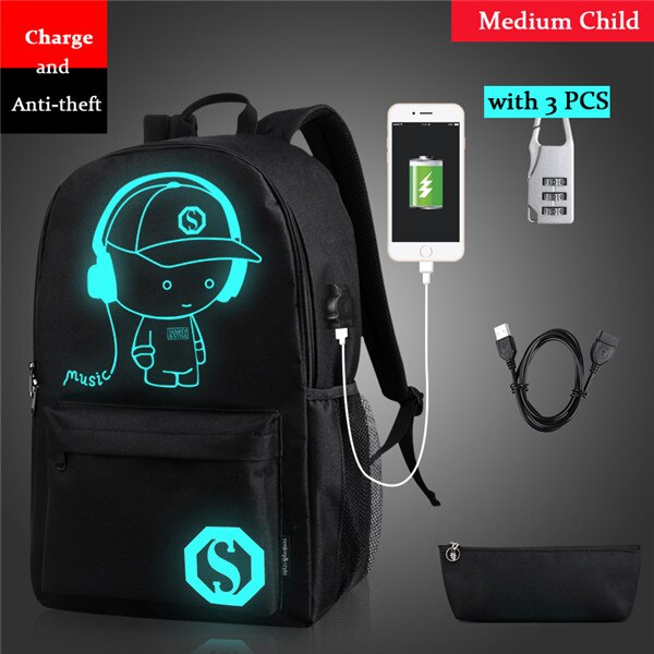 Anti-Dief Tas Lichtgevende Schooltassen Voor Jongens Student Rugzak 15-17 Inch Mochila Met Usb Opladen poort Slot Schooltas: USB medium child