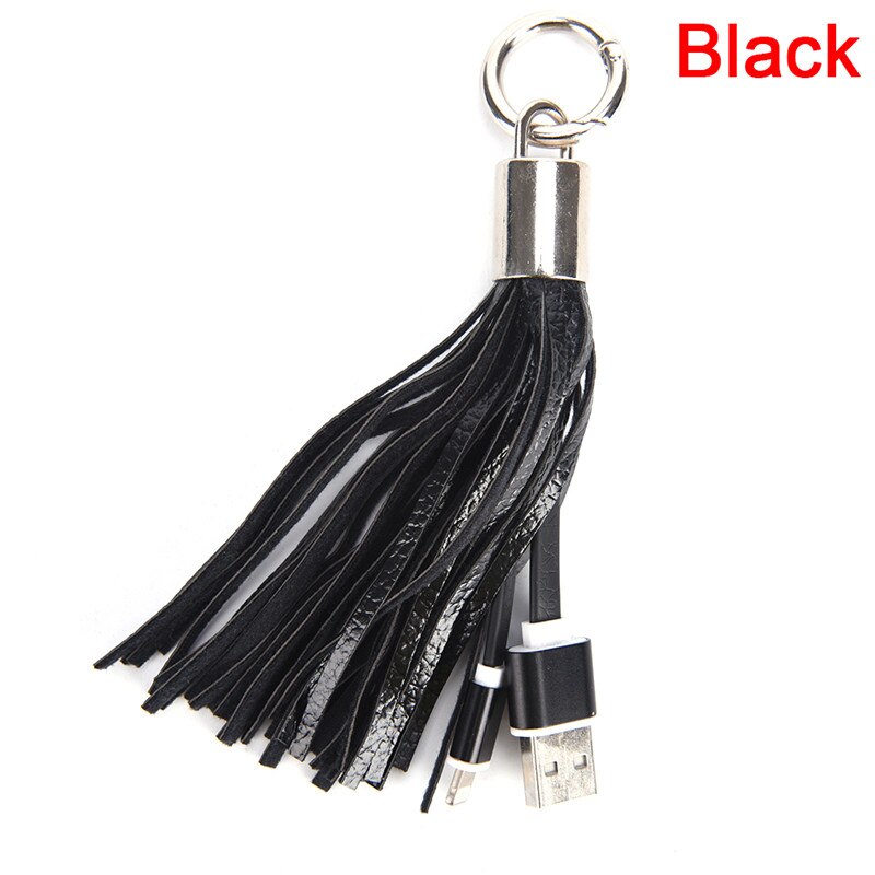 Mini USB cable phone with metal key ring data cable USB cable leather tassel key chain for iPhone