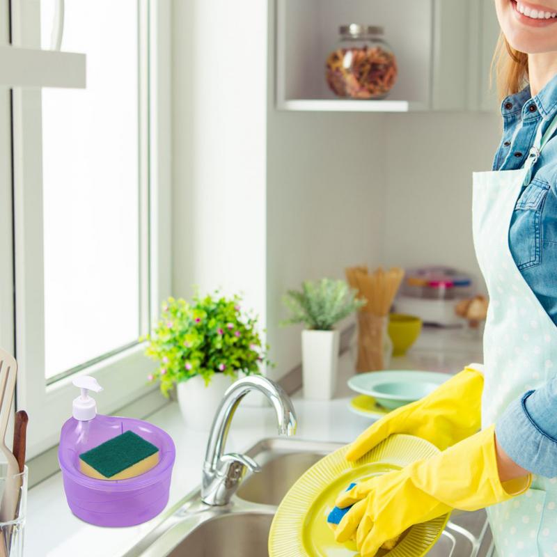 Dishwasher Dispenser Sponge Holder Washing Soap Dispenser 2 In 1 Washing Up Liquid Dispenser With Sponge Dish Soap Dispenser And