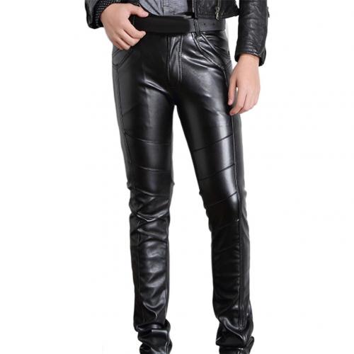 Pantalones de cuero sintético para hombre, pantalón ligero de cintura alta elástica, informal, cortavientos, de talla grande 4XL, para invierno: XXL