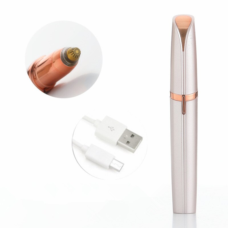 1Pc Mini Elektrische Wenkbrauw Trimmer Make Pijnloos Wenkbrauw Epilator Scheerapparaat Scheerapparaten Draagbare Facial Hair Remover Gereedschap: Gold-USB