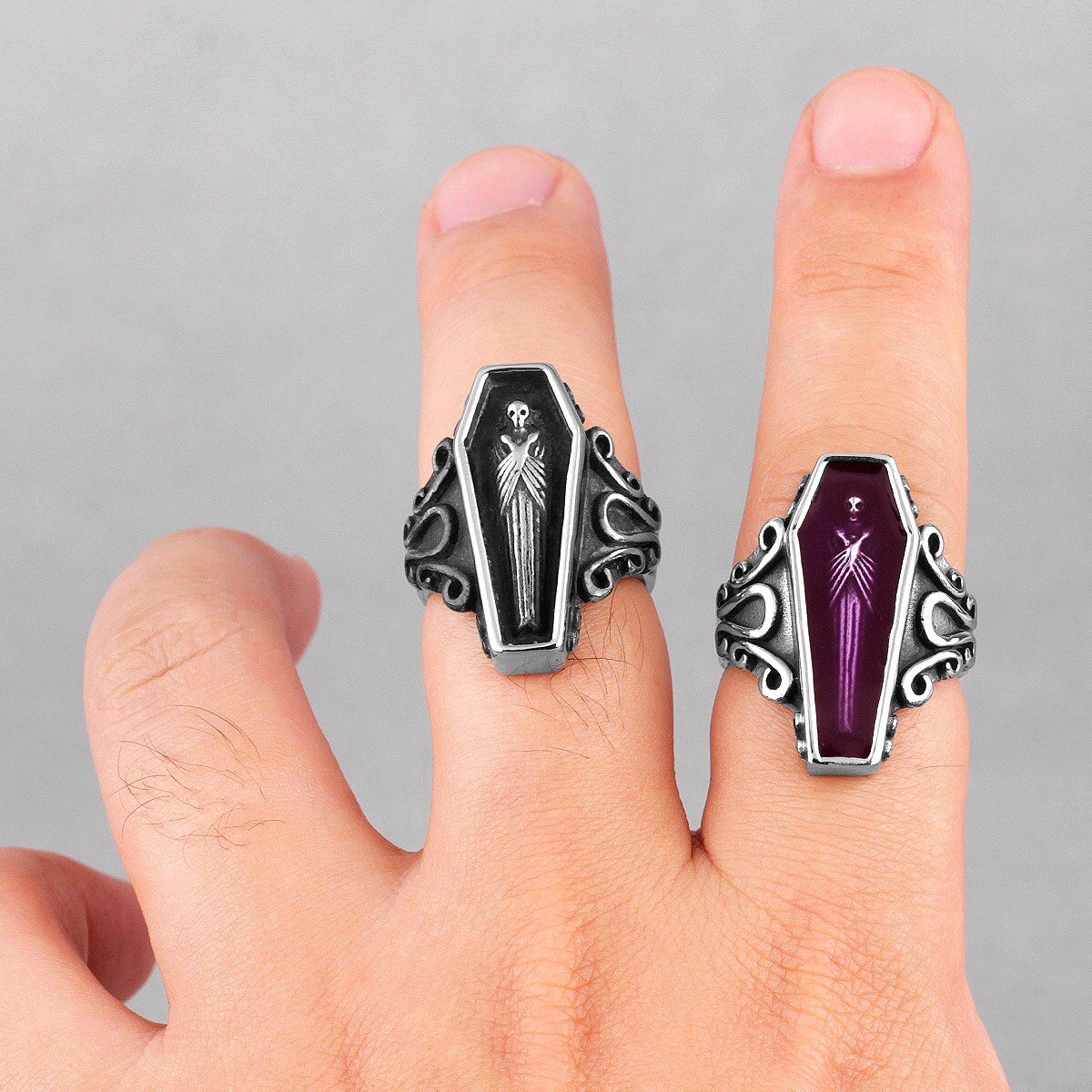 Vampir Sarg Geist Edelstahl Herren Ringe gotisch Punk Einzigartige Kühle für Männlich Freund Schmuck Kreativität