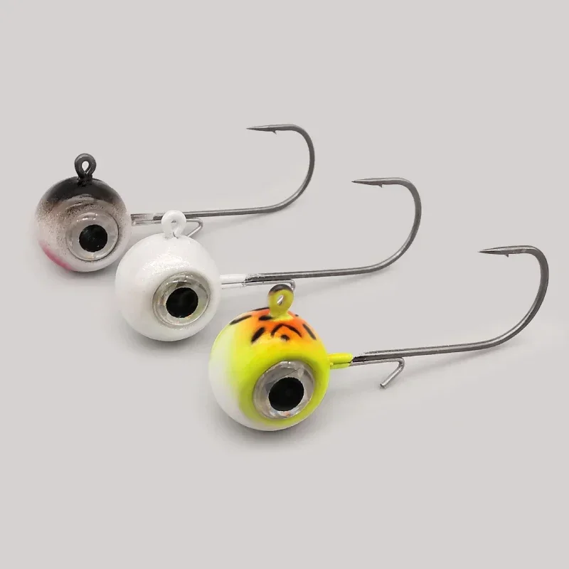groß Augen Jig Kopf Angelhaken mit Mustad-Haken, 1,8 g, 3,5 g, 5 g, 7 g, 10 g, Fischkopf-Angelhaken für weiche Wurm-Angelgerät-DIY-Bausatz