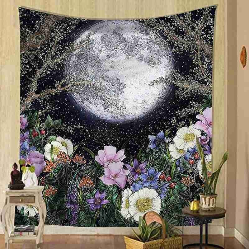 Tapiz negro con Floral de Luna, tapiz colgante de pared antiguo, tapiz de brujería con mariposas, tapiz para decoración de pared del hogar, alfombras, tapices