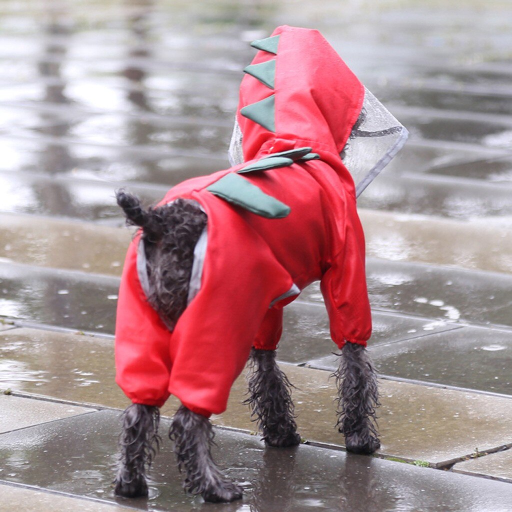 Chubasquero de dinosaurio para perros, ropa impermeable con capucha, suministros para mascotas,