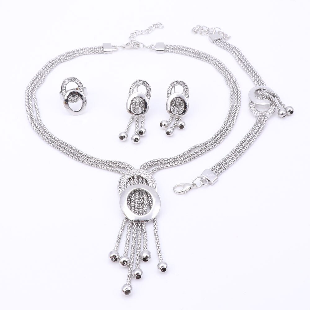 Afrikaanse sieraden sets dames bruiloft gouden kristal kwast ketting bruidsring armband oorbellen accessoires