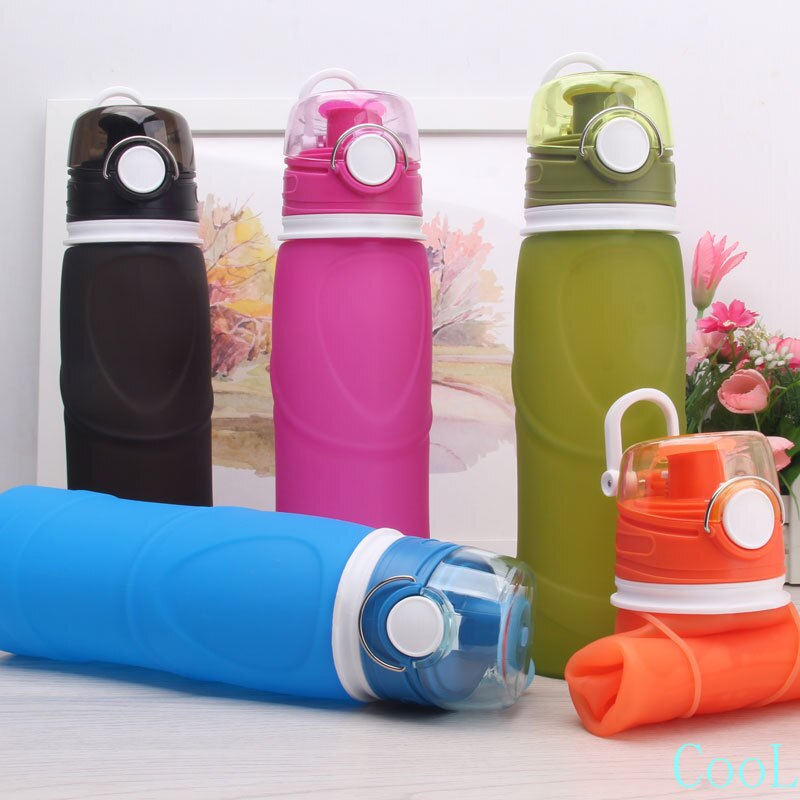 Bpa Gratis Draagbare Siliconen Sport Squeeze Water Flessen Inklapbare Opvouwbare Herbruikbare Fles Voor Water Reizen Fiets Fles