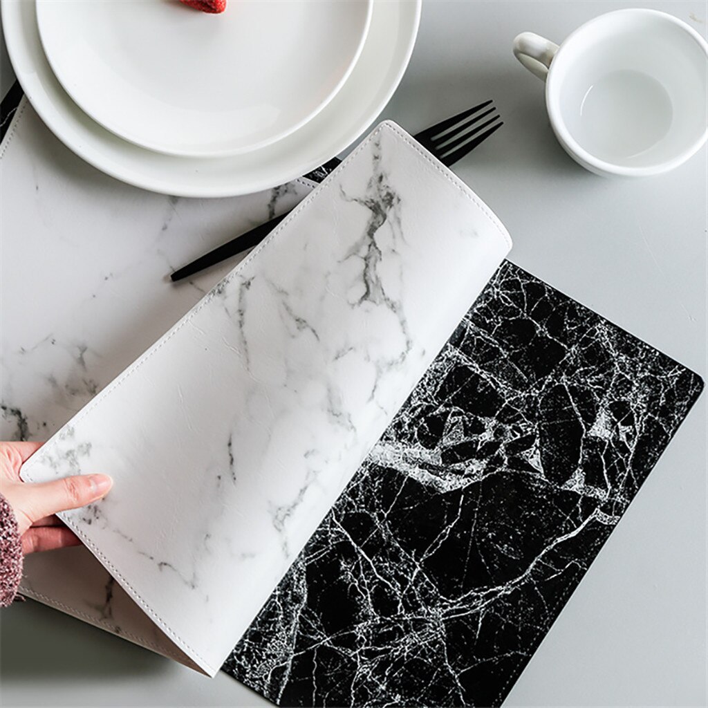 Tafel Mat Lederen Eettafel Placemats Hittebestendige Anti-Slip Keuken Placemats Gemarmerd Leer Placemat