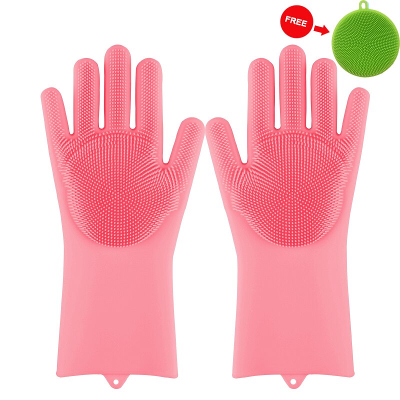Gants de lavage de la vaisselle en silicone, 1 paire, épurateur magique, brosse de nettoyage, gant de lavage de la vaisselle de cuisine: Pink