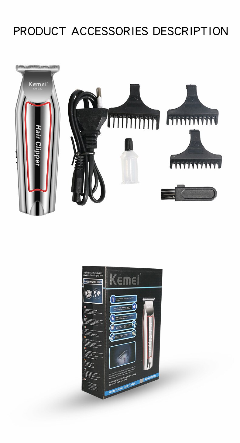 Kemei 032 maquinilla eléctrica para cortar el pelo recargable sin cable para hombres recortadora de barba de 0mm cortadora de pelo de cabeza calva