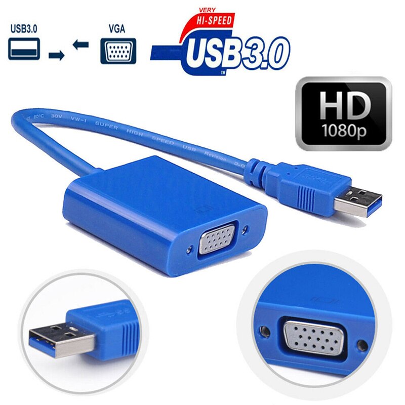 USB 3.0 to VGA 1080P Video Graphic Card Display External Adapter for Win 7/8/10 Desktop Laptop PC Monitor Projector Converter