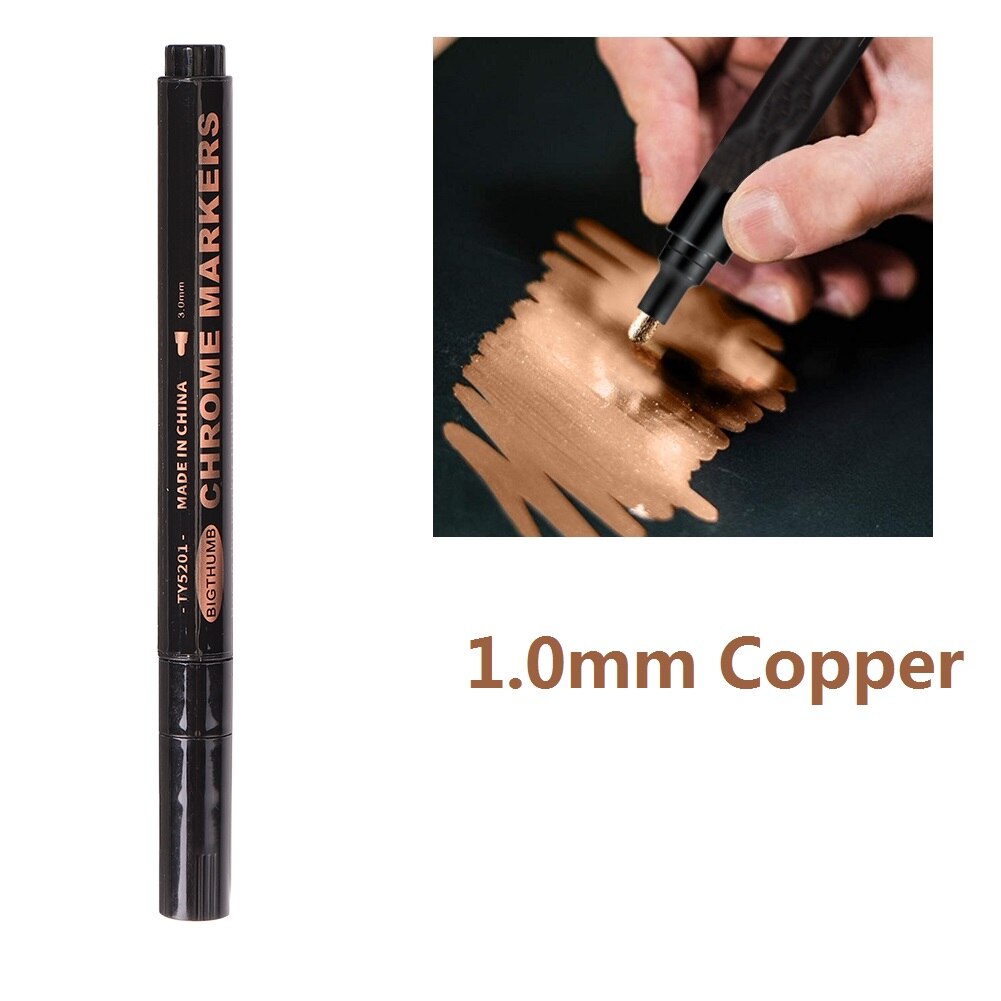 Stylo de peinture réfléchissant, argent, or, cuivre, marqueur Permanent, étanche, encre brute, pointe miroir, effet métallique, stylos de peinture artisanaux: 1.0mm Copper