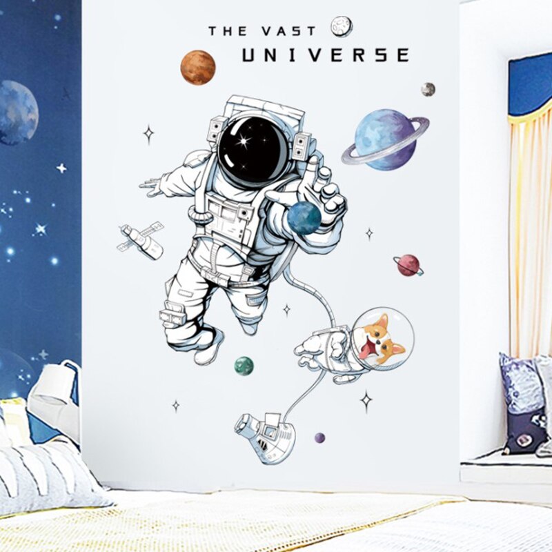Diy plads planet astronaut væg klistermærke til børneværelse drenges soveværelse hjem indretning vægoverføringsbilleder vægmaleri kunst pvc tapet