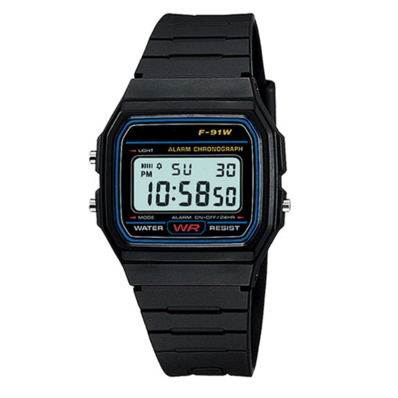 F91w digitale herreure luksuriøst rustfrit stål armbåndsur armbånd forretnings elektronisk herreur reloj hombre: Andet