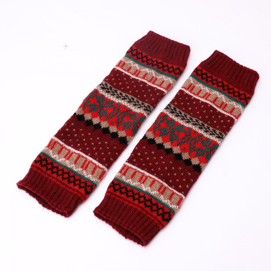 Autumn And Winter Japanese Snow Knitting Leg Cover Thickened Warm Foot Cover Boot Cover Women 1pair: winered