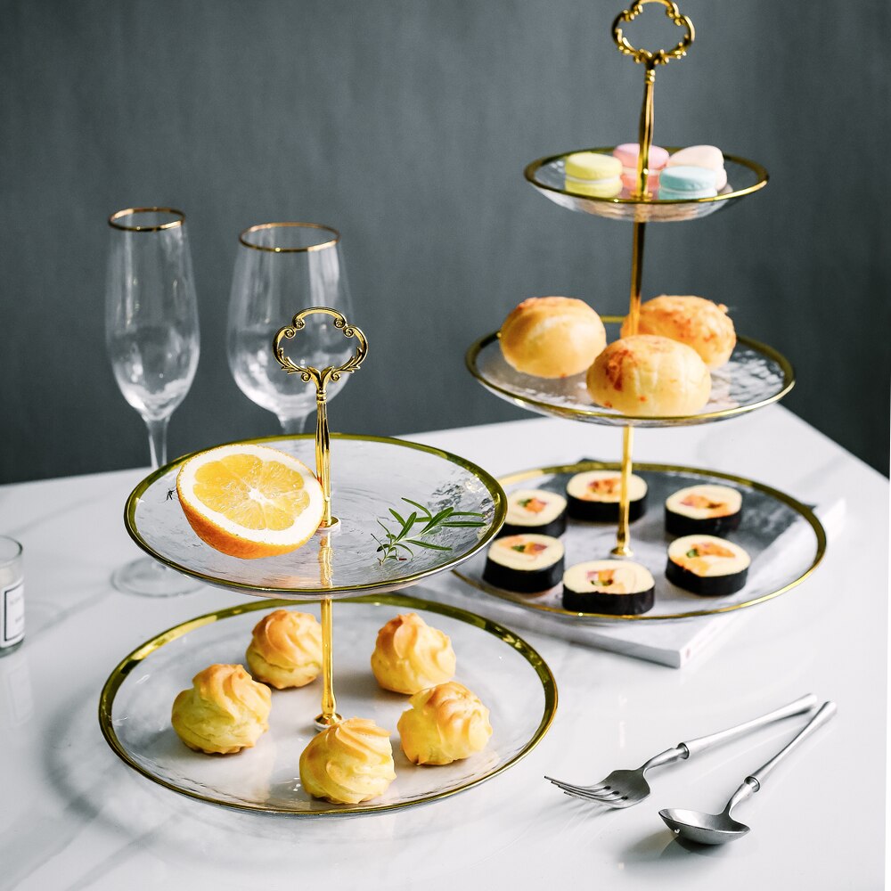 European-style two-layer/three-layer cake stand fruit snack dessert plate home hotel self-service tableware display stand glass