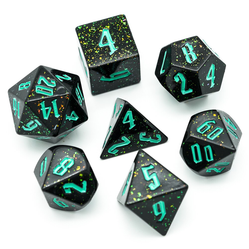 7 Stks/set Semihandmade Dnd Dobbelstenen D & D Dobbelstenen D4 D6 D8 D10 D % D12 D20 Polyhedral Games Dobbelstenen set Voor Tafel Games Mtg Rpg: Green Numbers