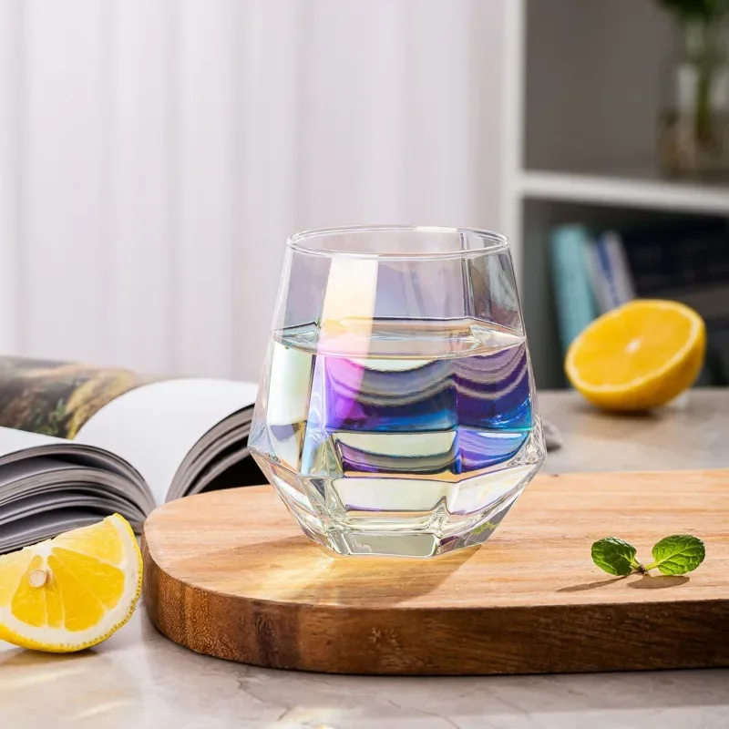300ml Hexagonal Edge Wine Glasses Transparent Cocktail Glass Party Bar Club Banquet Drinking Ware Champagne Lemon Water Cup: green