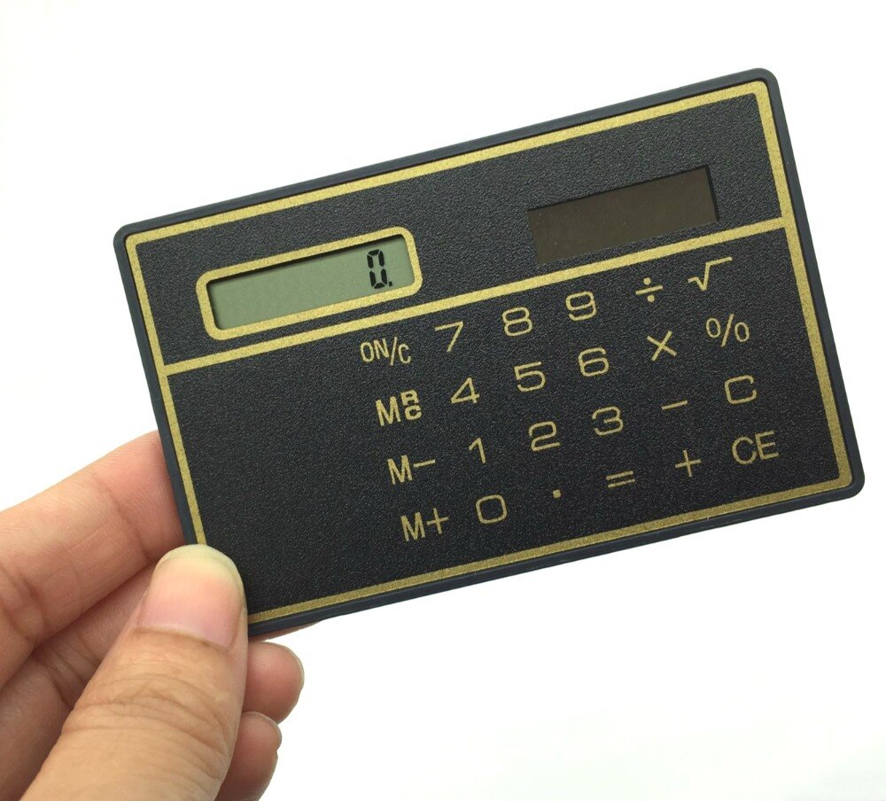 1PCs Mini Calculator Ultra Thin Credit Card Sized 8-Digit Portable Solar Powered Pocket Calculators Office School Supplies: Black