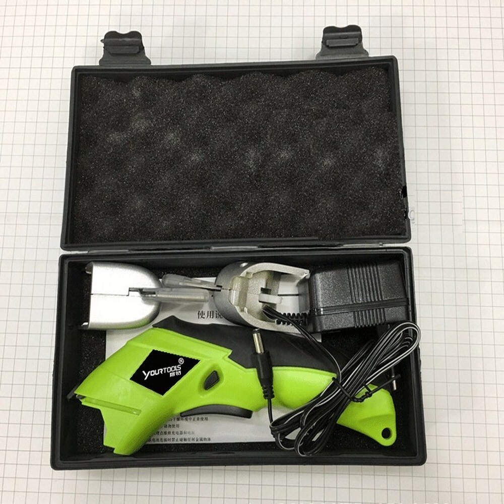 220V 20W Elektrische Schaar Auto Cutter Cordless Kleermakers Schaar Oplaadbare Voor Snijden Kledingstuk Stof Draagbare Stalen Kop: Green