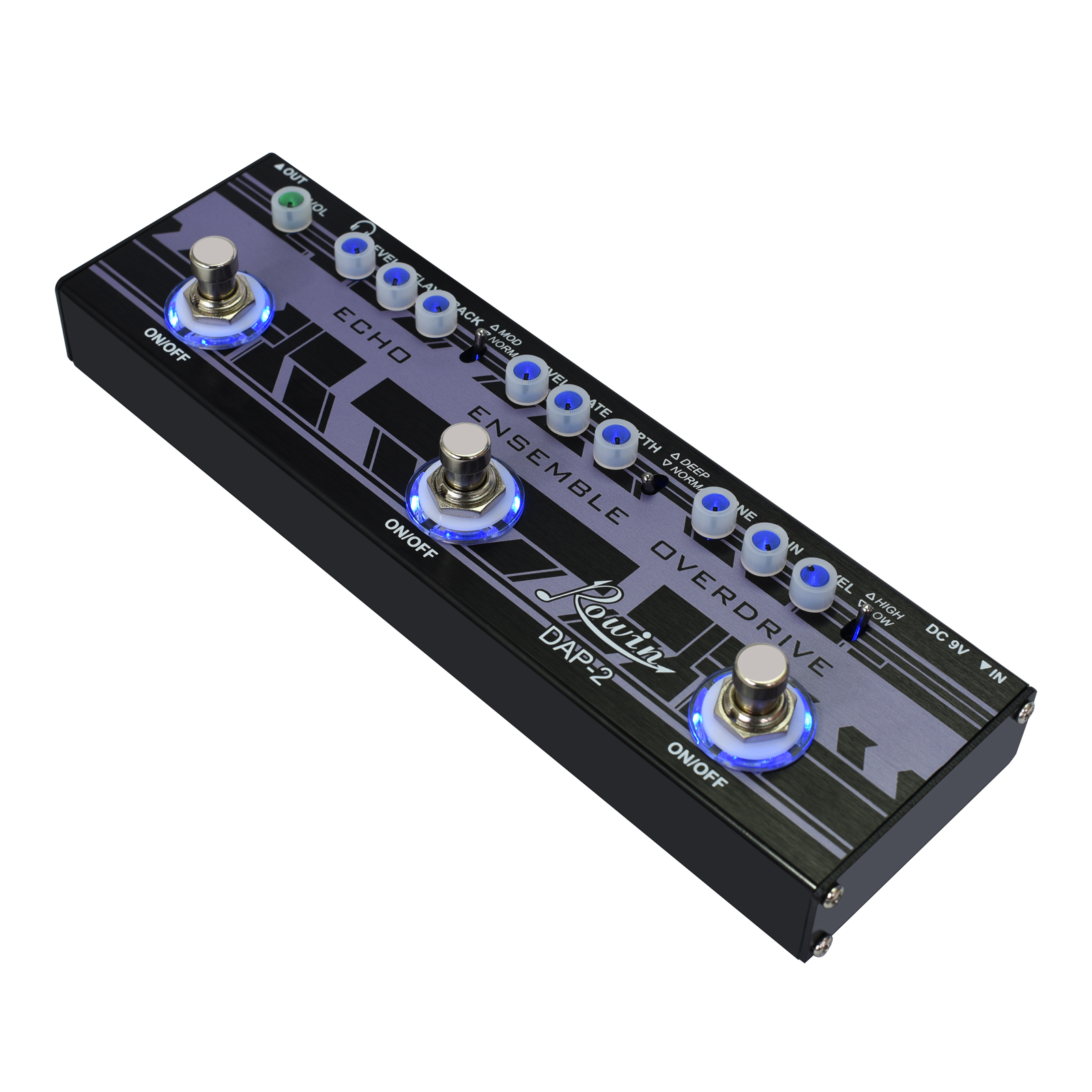 Rowin Guitar Multi-Effect Pedal Echo,Ensemble,Overdrive 3-in-1 Series Analog Digital Mingle Effects Pedals