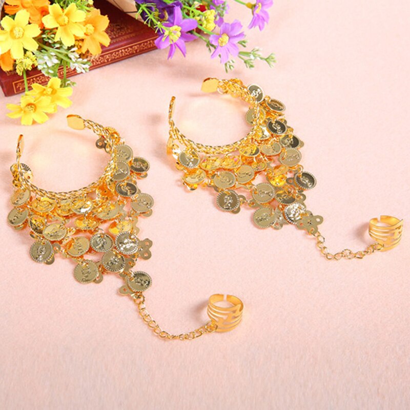 Ropa de baile joyas estilo Bollywood brazaletes para bailar 1 par conjunto de joyas accesorios de joyería hindú: gold