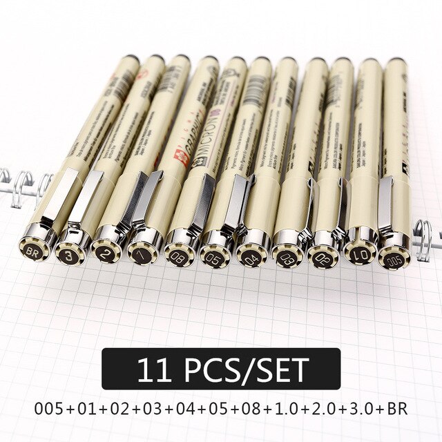 Sakura Pigma Micron – stylo à aiguille, Lot 005 01 02 03 04 05 08, marqueurs d&#39;art, 7/9/11 pièces: 11 pcs