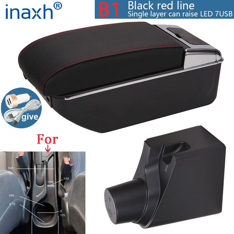 For Toyota Yaris Armrest For Toyota Yaris hybrid Car Armrest box Retrofit parts Interior Storage box USB LED: B1 Black red 7USB