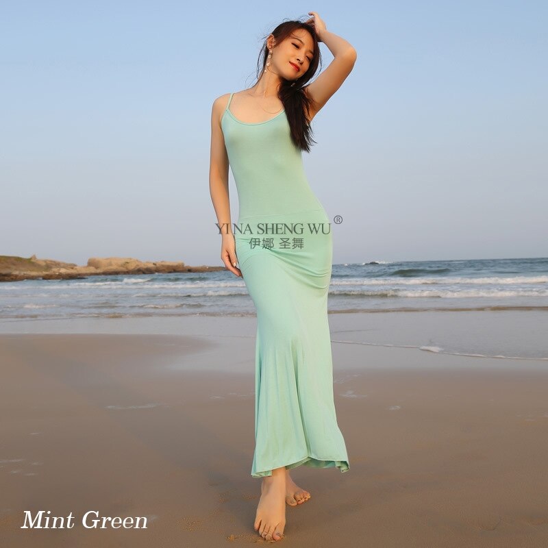 Vrouwen Dans Slijtage Buikdans Kleding Kaftan Jurk Met Pailletten Chiffon Traditionele Khaleeji Thobe Jurken Buikdans Gewaad: MintGreen-SlingDress