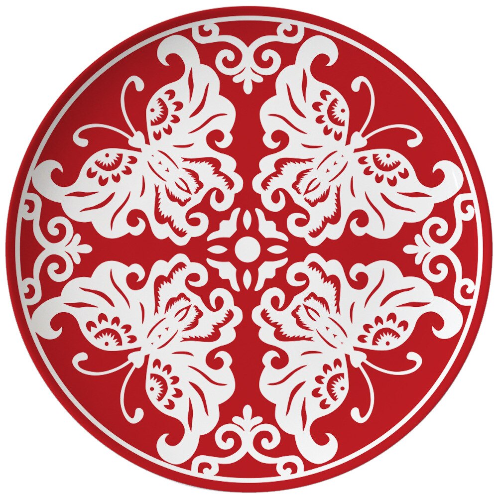 Chinese Plate Set Butterfly paper-cut bone china tableware set household fruit plate dessert tableware: 10.5-inch plate