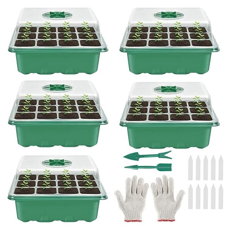 5-Pack Seed Starter Tray Seedling Starter Kits, Plant Starter Kit With Humidity Domes And Base Greenhouse Propagator: Default Title