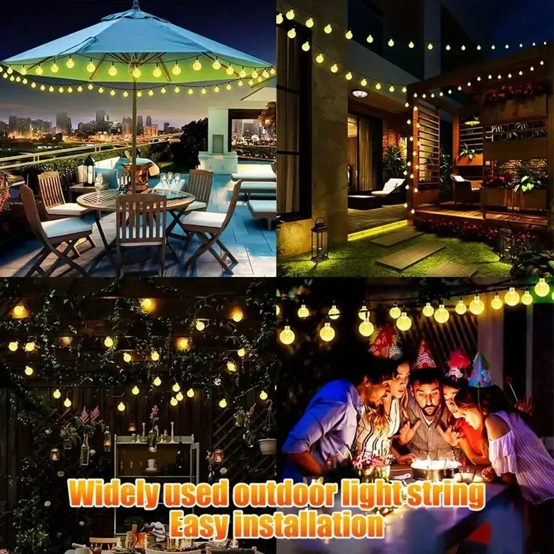 Guirnalda de luces LED con bola de cristal Solar para exteriores, resistente al agua, 8 modos de iluminación para jardín, patio, , Navidad, decoración de boda