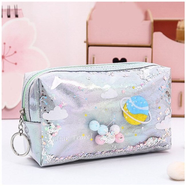 Star Pencil Case Glitter Large Capacity Pencilcase School Pen Makeup Case Supplies Pencil Bag School Box Pencil Pouch Stationery: Grey