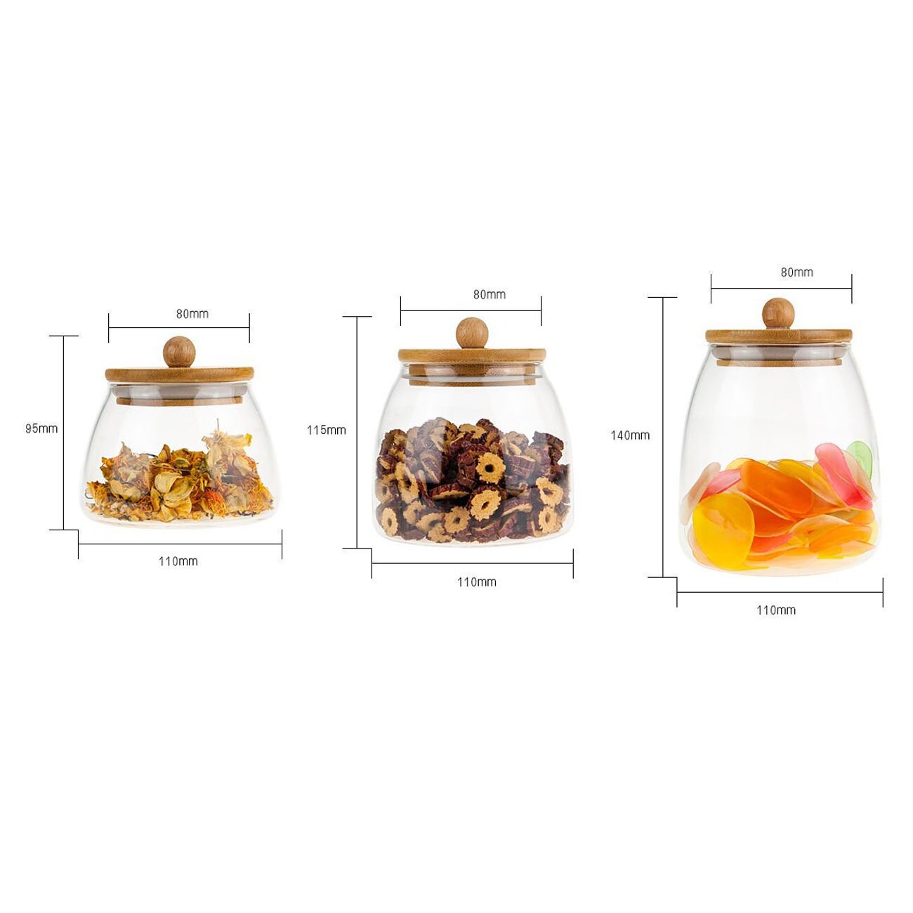 Glass Airtight Containers For Food Kitchen Flour Container Jars With Bamboo Wooden Lids