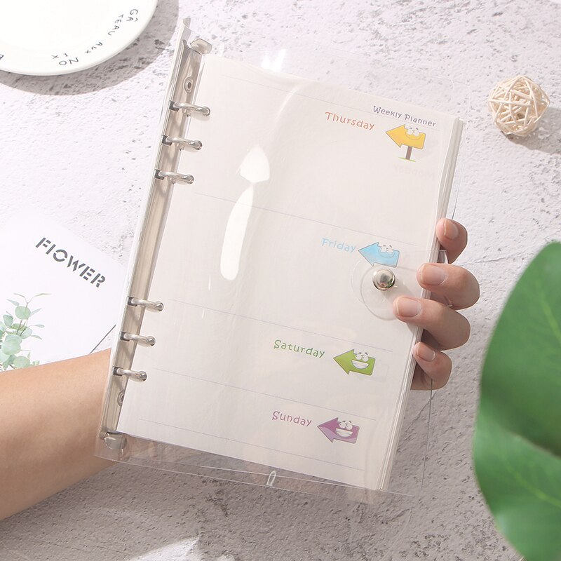 A5 A6 Loose-leaf Notebook Case Cover Transparent Shiny Replaces Notebook 6 Holes Inner Pages Paper Shell