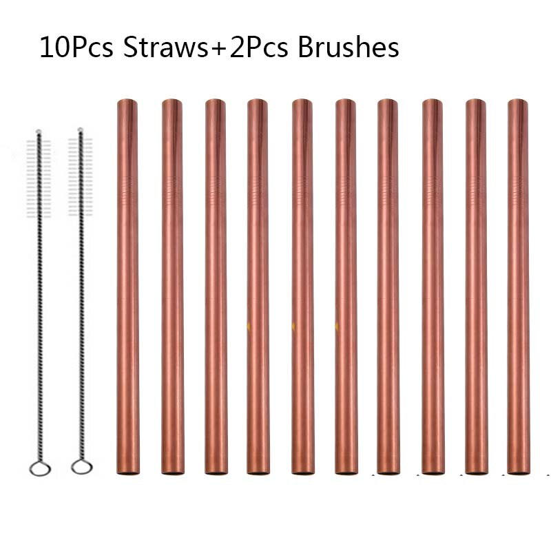 5/10pcs 304 Stainless Steel Straws Bubble Tea Diameter 12mm Reusable Drinking Straw Milk Tea Rainbow Metal Straws: 10pcs Rose Gold