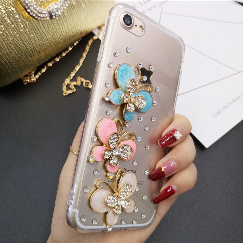Telefon fall Für iphone 5 5S 6 6S 7 8 Plus X Xs 11 12 mini Pro Max XR Schmetterling Strass Diamant Weichen TPU Rückseitige Abdeckung