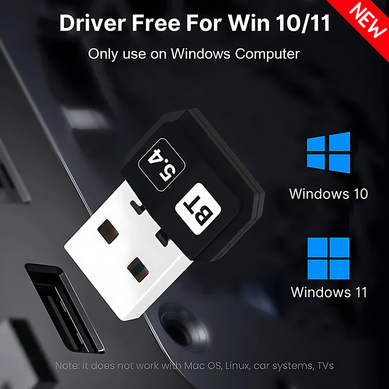 Bluetooth 5.4 USB Wireless Adapter Dongle Receiver PC/Laptop Mouse Keyboard Speaker Audio Transmitter For Win 10/11 Driver Free: Default Title