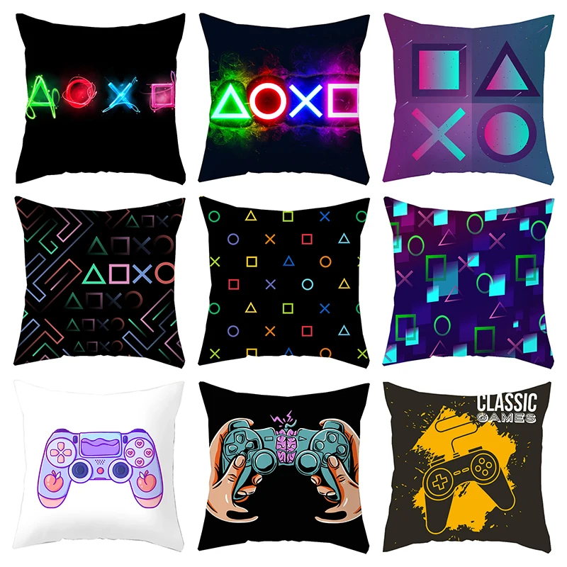 Taie d'oreiller carrée Style ventilateur de jeu TV, décoration d'intérieur, housse de coussin, Anime, , poignée de Gamer imprimée, 45x45, pour enfants