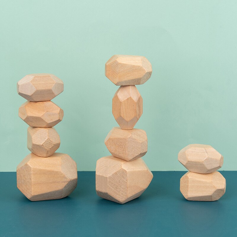 Wooden Stacking toy Montessori Toy Block Colored Stone Rocks Stones Tumi Ishi Wood Balancing Stacked Stones: 10pcs Wooden