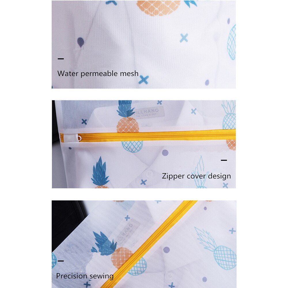 Pineapple Printing Zippered Mesh Laundry Bag Polyester Wash Net Bag For Underwear Sock Washing Machine Pouch Clothes Bra Bags