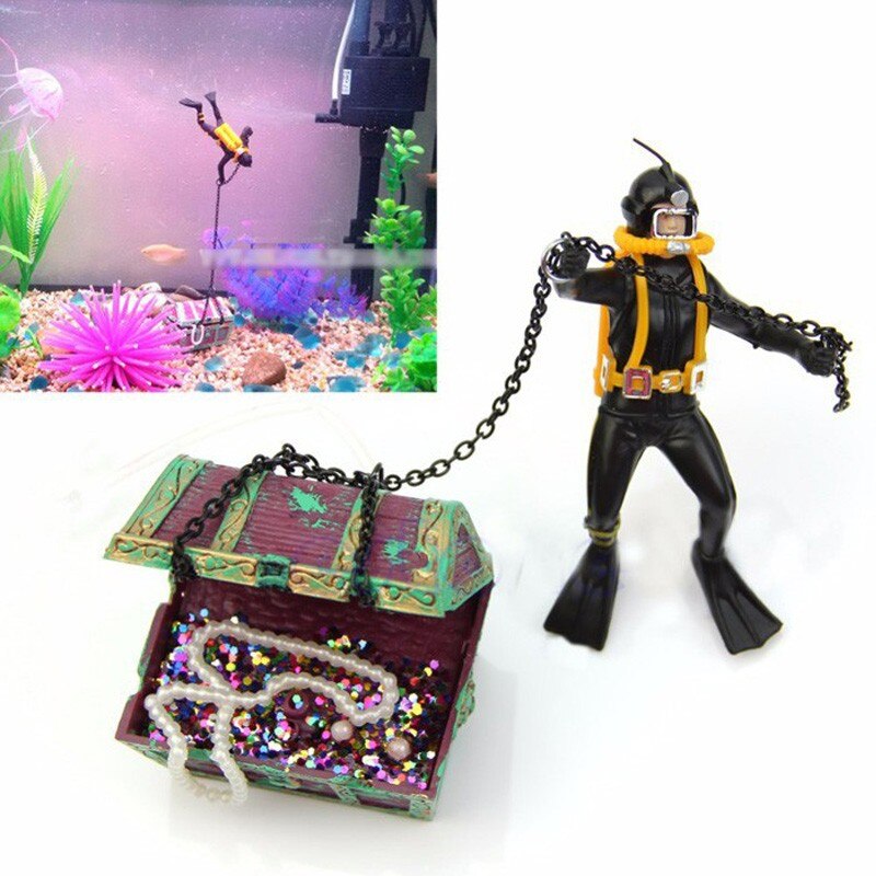 Morsom akvarium skattejeger dekorasjon akvarium froskemann dykker figur med synkende bryst undervanns landskapsarbeid ornament