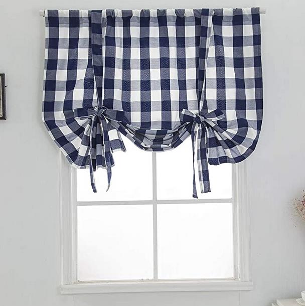 Cortinas romanas con estampado a cuadros para ventana, cortas, con agujeros, ajustables, opacas, para habitación y cocina: Azul marino / 116X180
