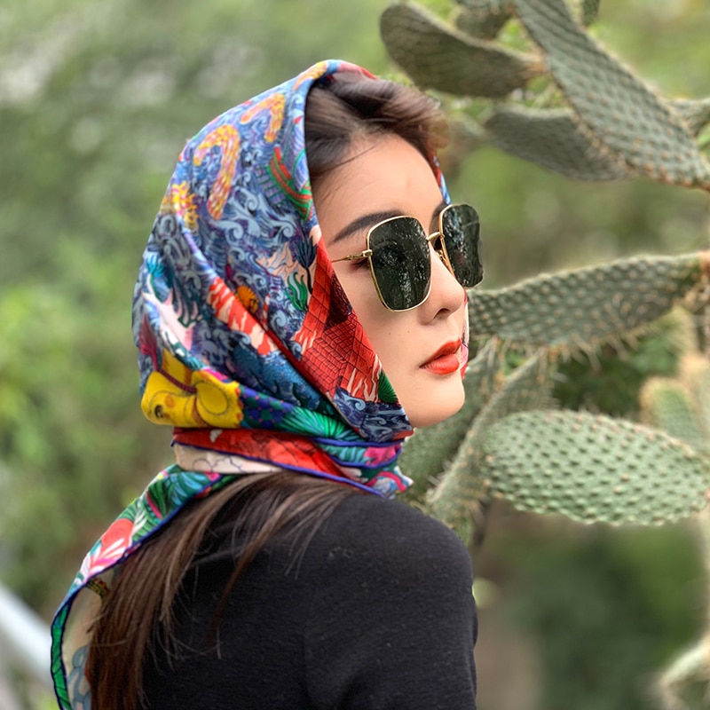 Moderna bufanda de seda con estampado de chal, Fular, Hijab para mujer