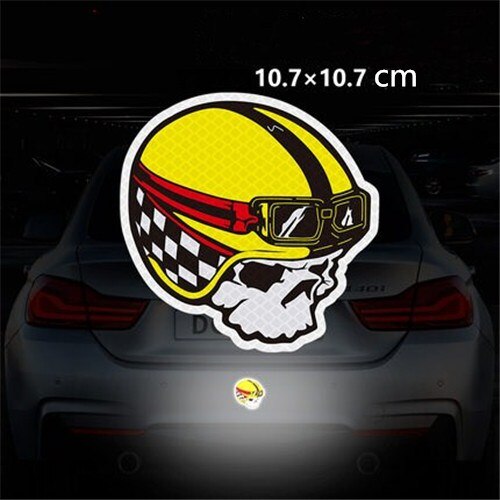 2pcs Helmet Skull Reflective Sticker for Car Decoration Night Warning Tape Vehicle Tail Decal Scratch Modification Made with 3M: Default Title