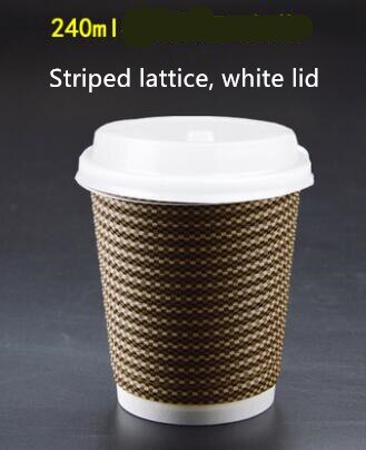 disposable paper coffee cups plaid thickening corrugated milk tea cocoa cup: 240ml white lid