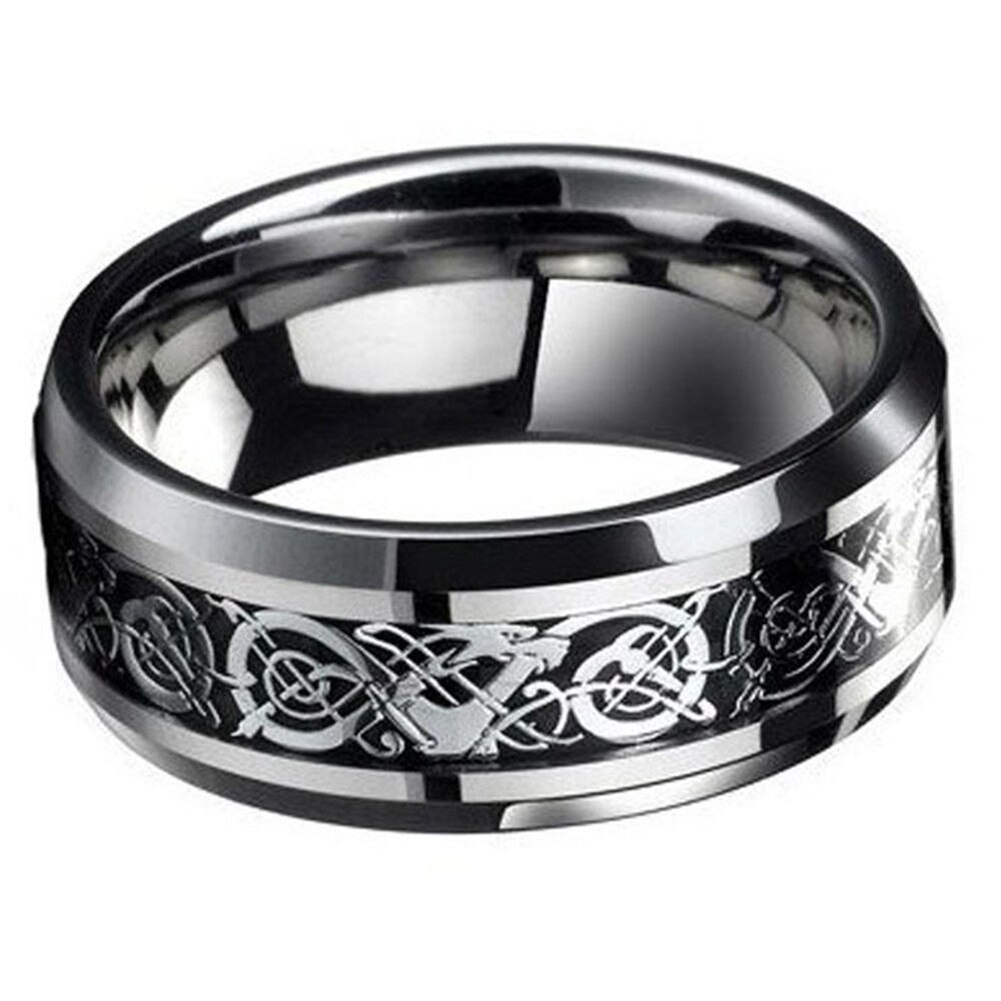 Men Celtic Dragon Carving Titanium Steel Wedding Band Ring Jewelry