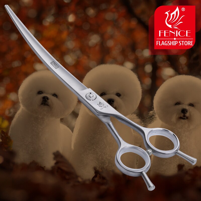 Fenice pet dog grooming scissors curved shears 7.5 inch silver stainless steel curved scissors