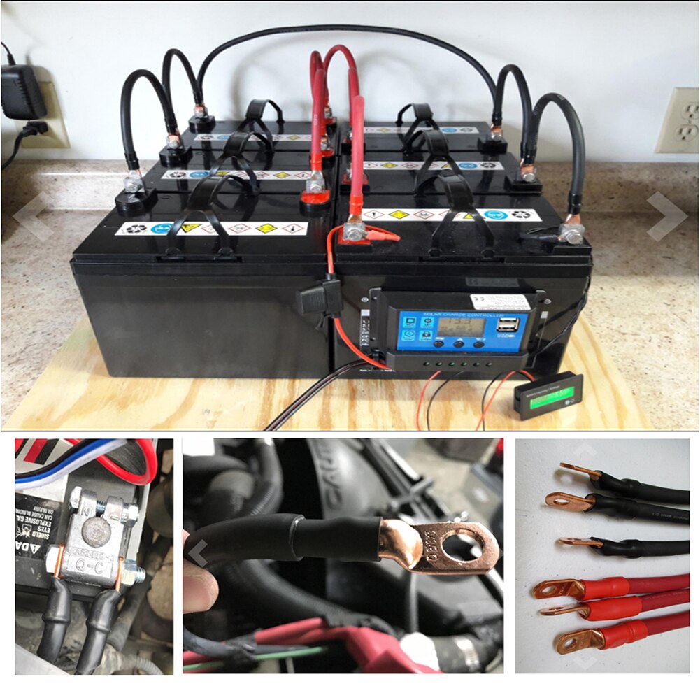 10 Set Heavy Duty Copper Battery Cable Ends Wire Lugs 4AWG 5/16 Hole with 2:1 Heat Shrink Tubes